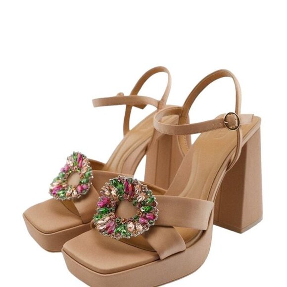 ZARA PLATFORM SANDALS WITH DECORATIVE DETAILS BEIGE SIZE 9| 2348/910/098 - Picture 1 of 5